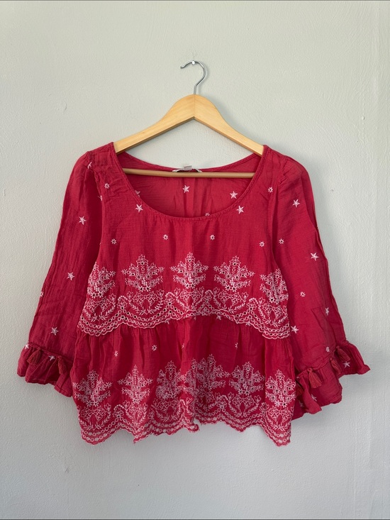 American Eagle Outfitters Tops - American Eagle Outfitters Red Embroidered Peasant Top medium